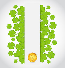 Image showing Celebration card with clovers and golden coins for St. Patrick's