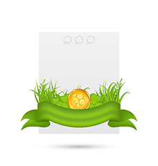 Image showing Natural card with coin, shamrocks, grass, ribbon - for St. Patri