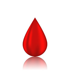 Image showing Red blood drop with reflection, isolated on white background