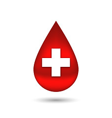 Image showing Red blood drop with cross, isolated on white background