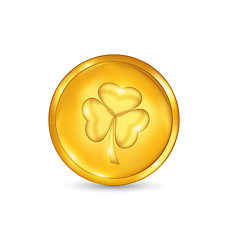 Image showing Golden coin with three leaves clover. St. Patrick's day symbol 