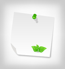 Image showing blank note paper with green leaves, isolated on white background