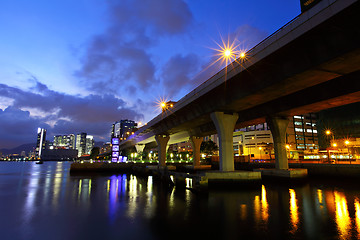 Image showing Viaduct in city at night