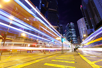Image showing Fast moving car light in Hong Kong at night