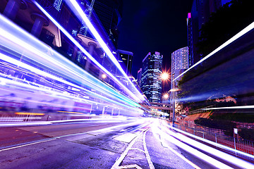 Image showing Fast moving car light in Hong Kong