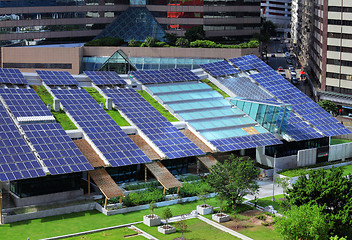 Image showing Solar panel on building roof top