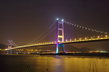 Image showing Suspension bridge in Hong Kong at night