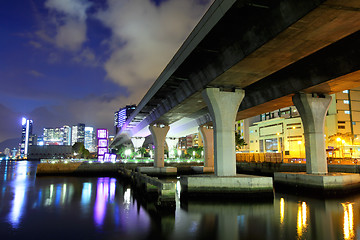 Image showing Bottom view of viaduct in city