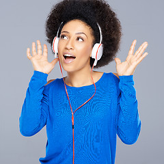 Image showing Beautiful African American woman enjoying music