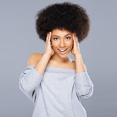 Image showing Happy surprised young African American woman