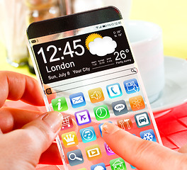 Image showing Smartphone with transparent screen in human hands.