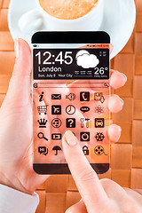 Image showing Smartphone with transparent screen in human hands.