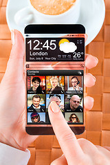 Image showing Smartphone with transparent screen in human hands.