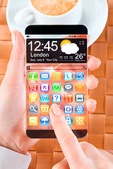 Image showing Smartphone with transparent screen in human hands.