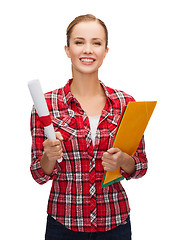 Image showing smiling woman with diploma and folders
