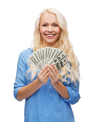 Image showing smiling girl with dollar cash money