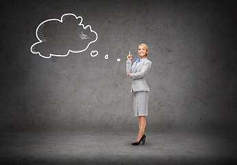 Image showing attractive young businesswoman with her finger up