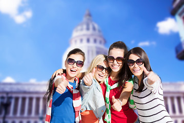 Image showing teenage girls or young women showing thumbs up