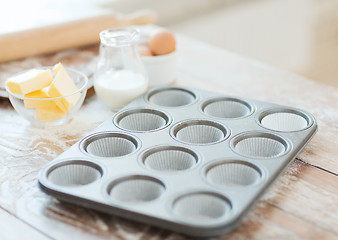 Image showing close up of empty muffins molds