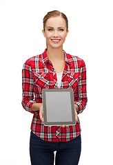 Image showing smiling girl with tablet pc with blank scneen