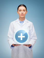 Image showing female doctor without stethoscope and tablet pc