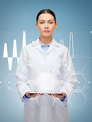 Image showing female doctor without stethoscope and tablet pc