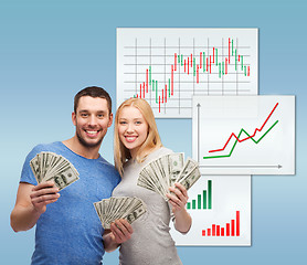 Image showing smiling couple holding dollar cash money