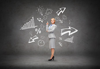 Image showing attractive young businesswoman with her finger up