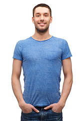 Image showing smiling man in blank blue t-shirt