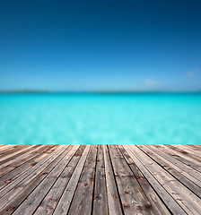 Image showing wooden floor and blue sea