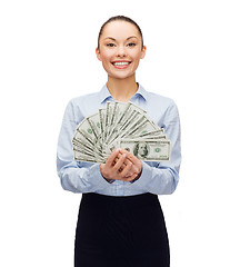 Image showing young businesswoman with dollar cash money