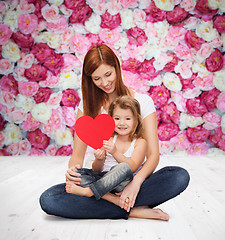 Image showing happy mother with adorable little girl and heart