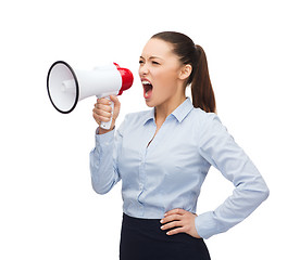 Image showing screaming businesswoman with megaphone