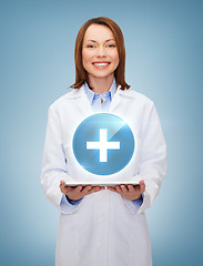 Image showing smiling female doctor and tablet pc computer