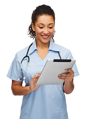 Image showing doctor or nurse with stethoscope and tablet pc