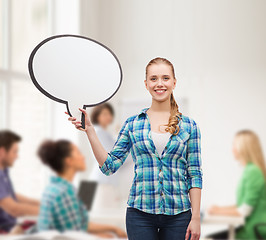 Image showing smiling young woman with blank text bubble