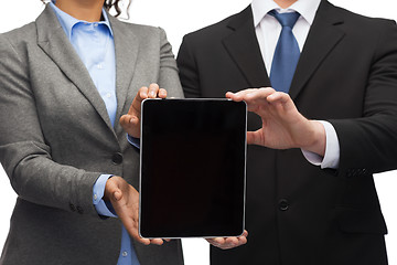 Image showing businessman and businesswoman with tablet pc