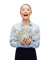 Image showing young businesswoman with dollar cash money