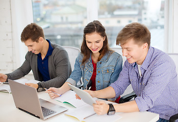 Image showing students with laptop, notebooks and tablet pc