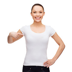 Image showing smiling woman in blank white t-shirt