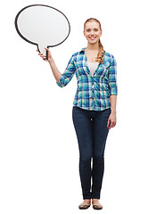 Image showing smiling young woman with blank text bubble