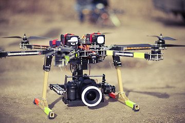 Image showing Octocopter drone ready to takeoff