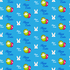 Image showing Happy Easter Rabbit Bunny Blue Seamless Background