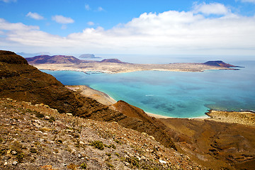 Image showing miramar del rio harbor rock   yacht water  in lanzarote spain  