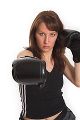 Image showing woman wearing karate gloves