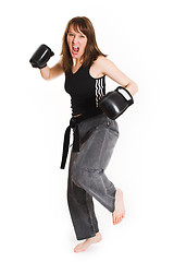 Image showing woman wearing karate gloves