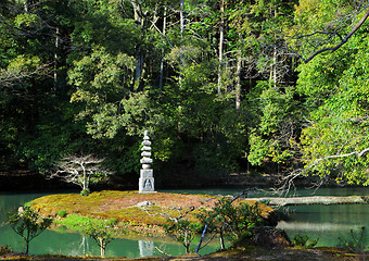 Image showing Japanese garden with stone lantern