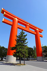 Image showing Torii with blue sky in Kyoto