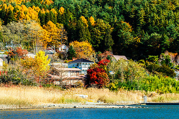 Image showing Autumn forest and village