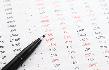 Image showing Data spreadsheet and pen